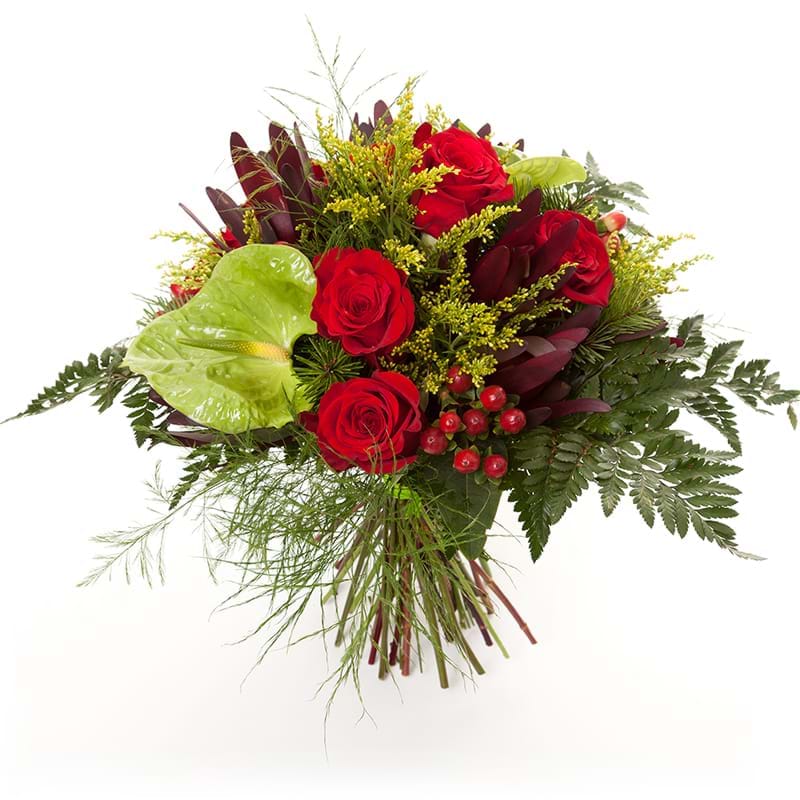Italia in fiore consegna bouquet rose rosse e anthurium in Italia