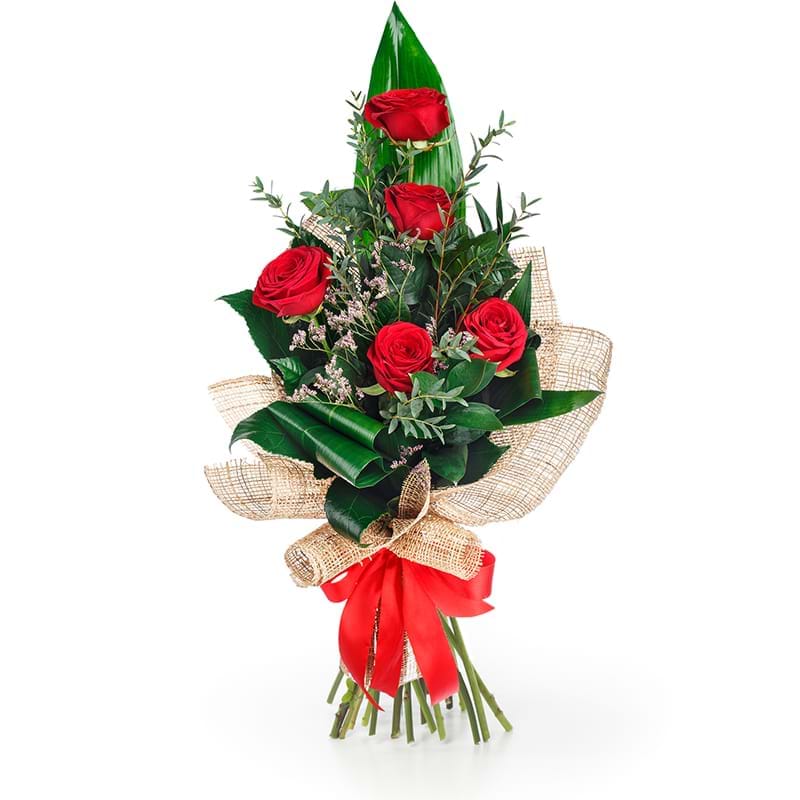 Italia in fiore consegna bouquet cinque rose rosse  in Italia