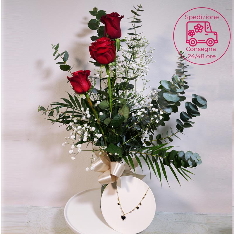 20230201 112418 tre rose collana nera a domicilio gratis in Italia