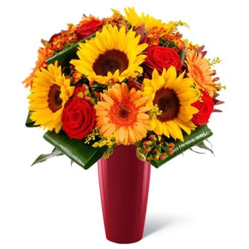 Italia in fiore consegna bouquet arancione con vaso rosso in Italia
