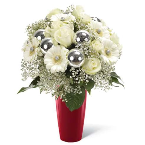 Spedire bouquet di natale bianco in vaso rosso