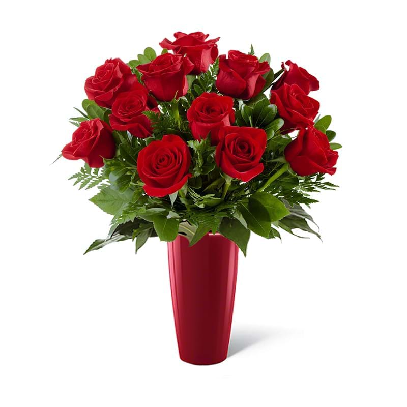 Spedire dozzina di rose rosse in vaso rosso