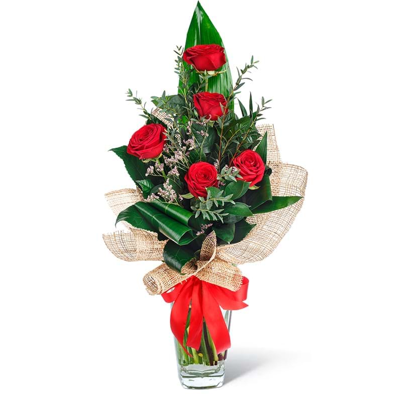 Spedire bouquet cinque rose rosse in vaso