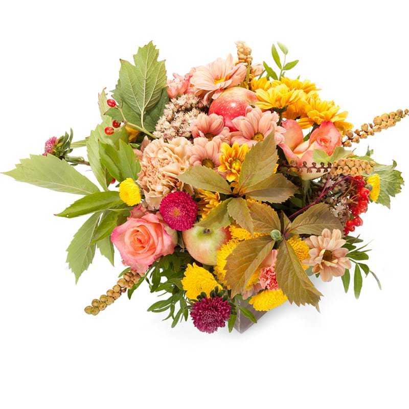 Spedire composizione fiori e frutta vista alto