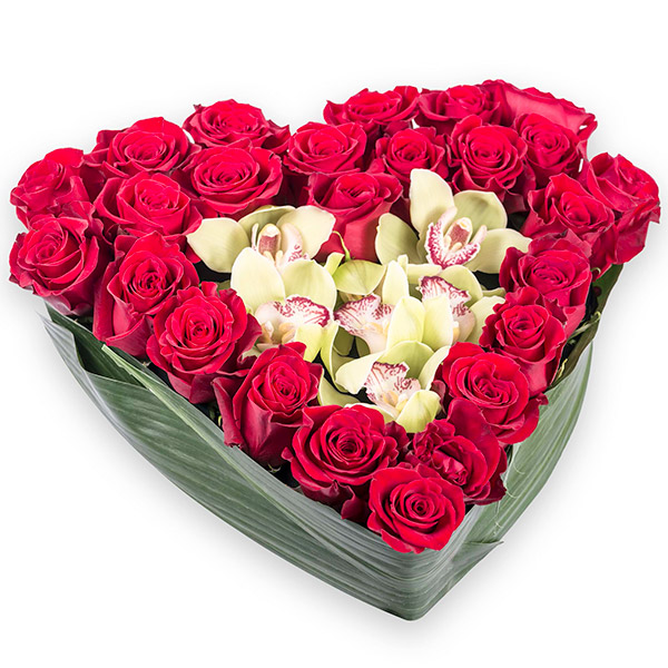 Spedire cuore di rose e orchdee