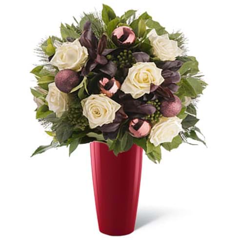 Spedire rose bianche natale in vaso rosso