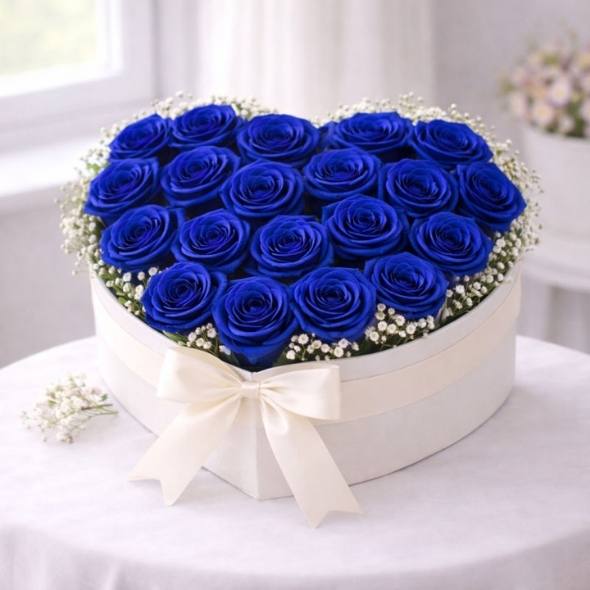 Scatola Cuore Rose Blu